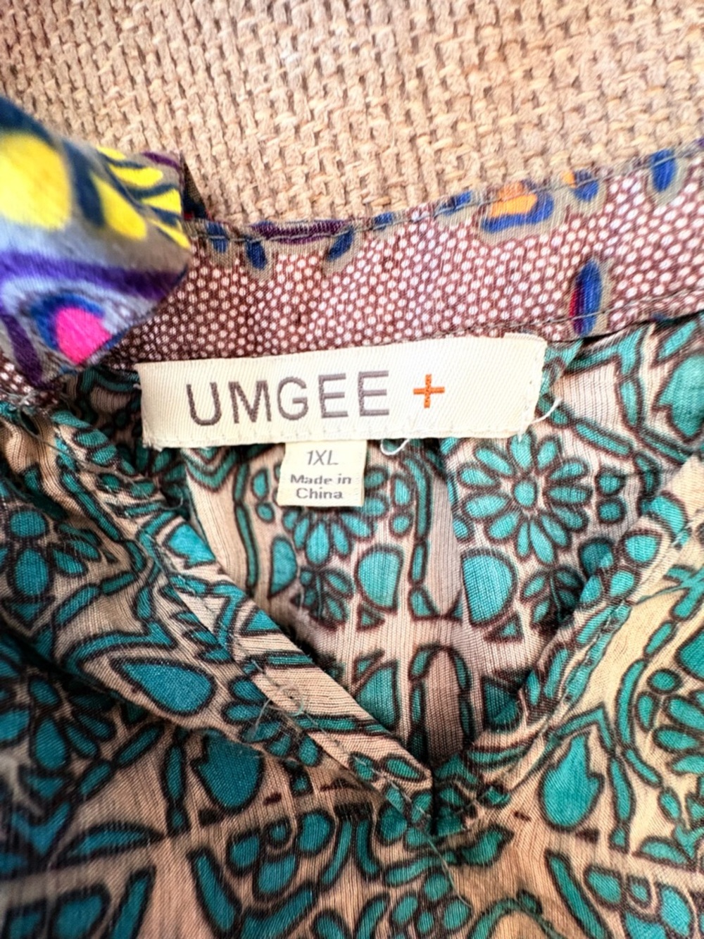 Umgee Green Pink Multicolor Paisley Peasant Top Cold Shoulder Balloon Sleeve XL - Picture 3 of 7